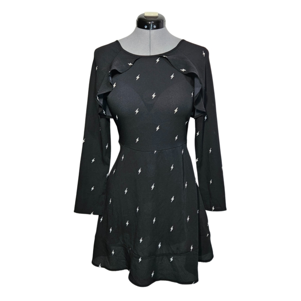 Cotton On Women's SIZE XS Whimsigoth Chiffon Lightning Ruffle Mini Dress Black
